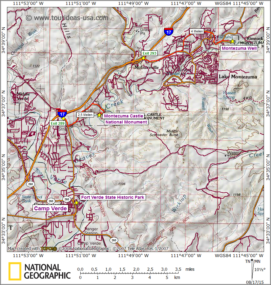 Karte Montezuma Castle und Montezuma Well