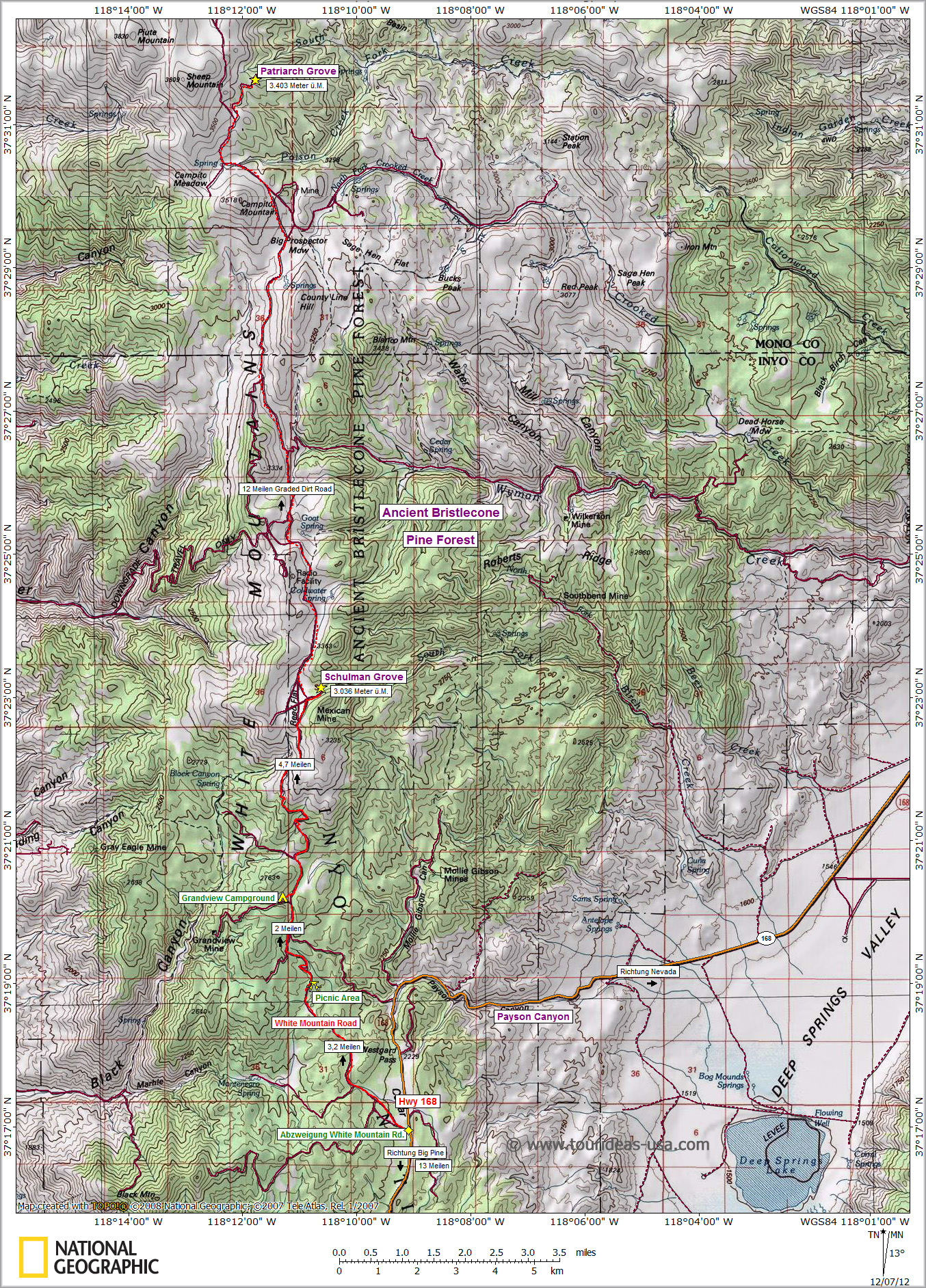 Karte Ancient Bristlecone Pine Forest