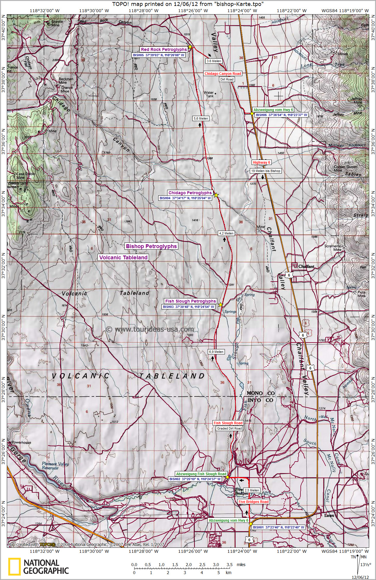 Karte Bishop Petroglyph Loop