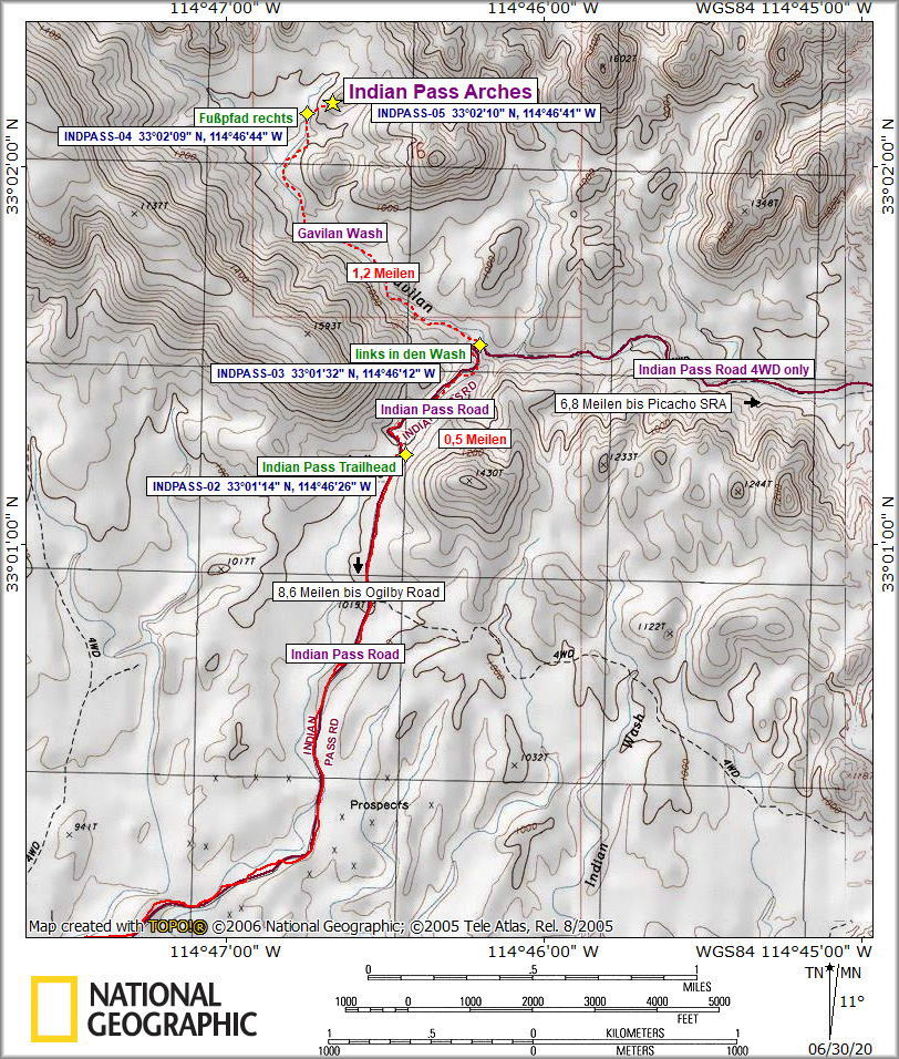 Karte Indian Pass Arches