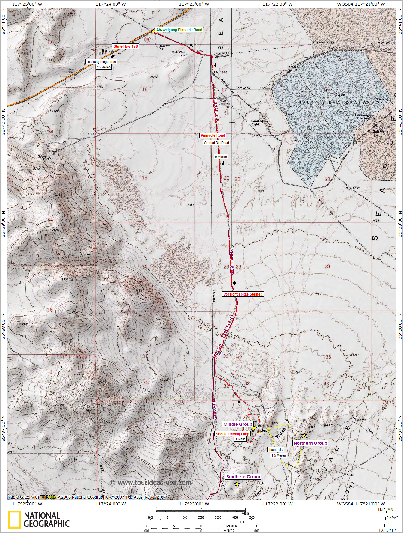 Karte Trona Pinnacles