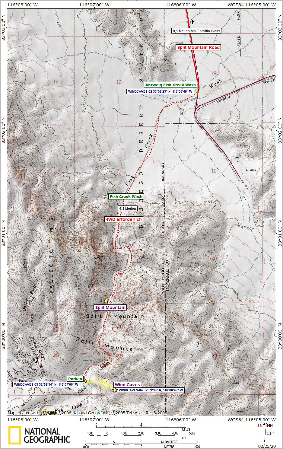Karte Split Mountain und Wind Caves