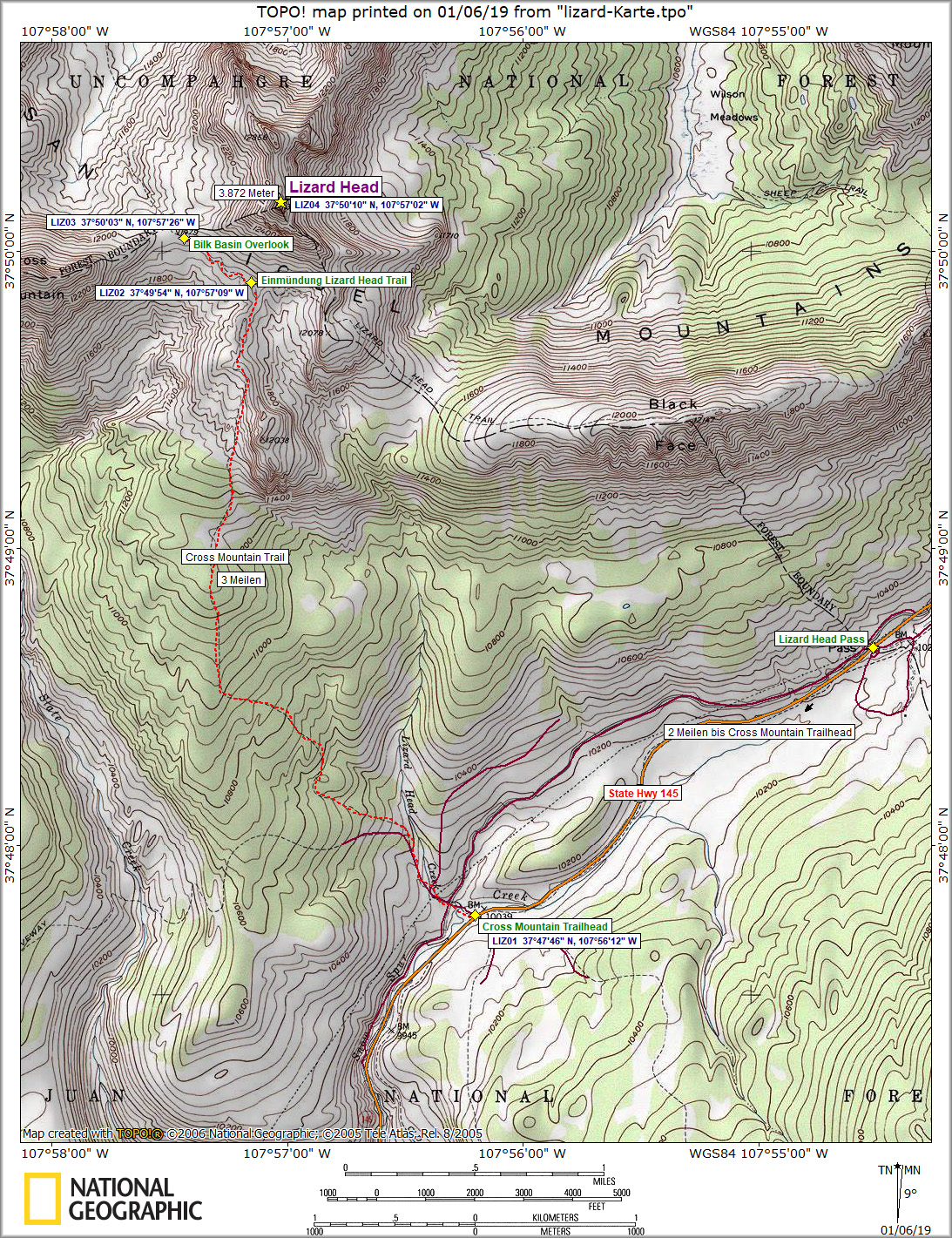 Karte Ice Lake Basin