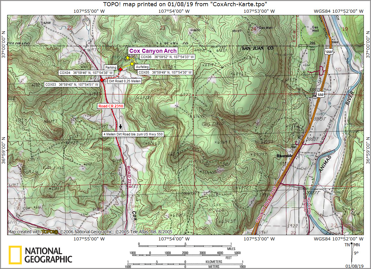 Karte Cox Canyon Arch