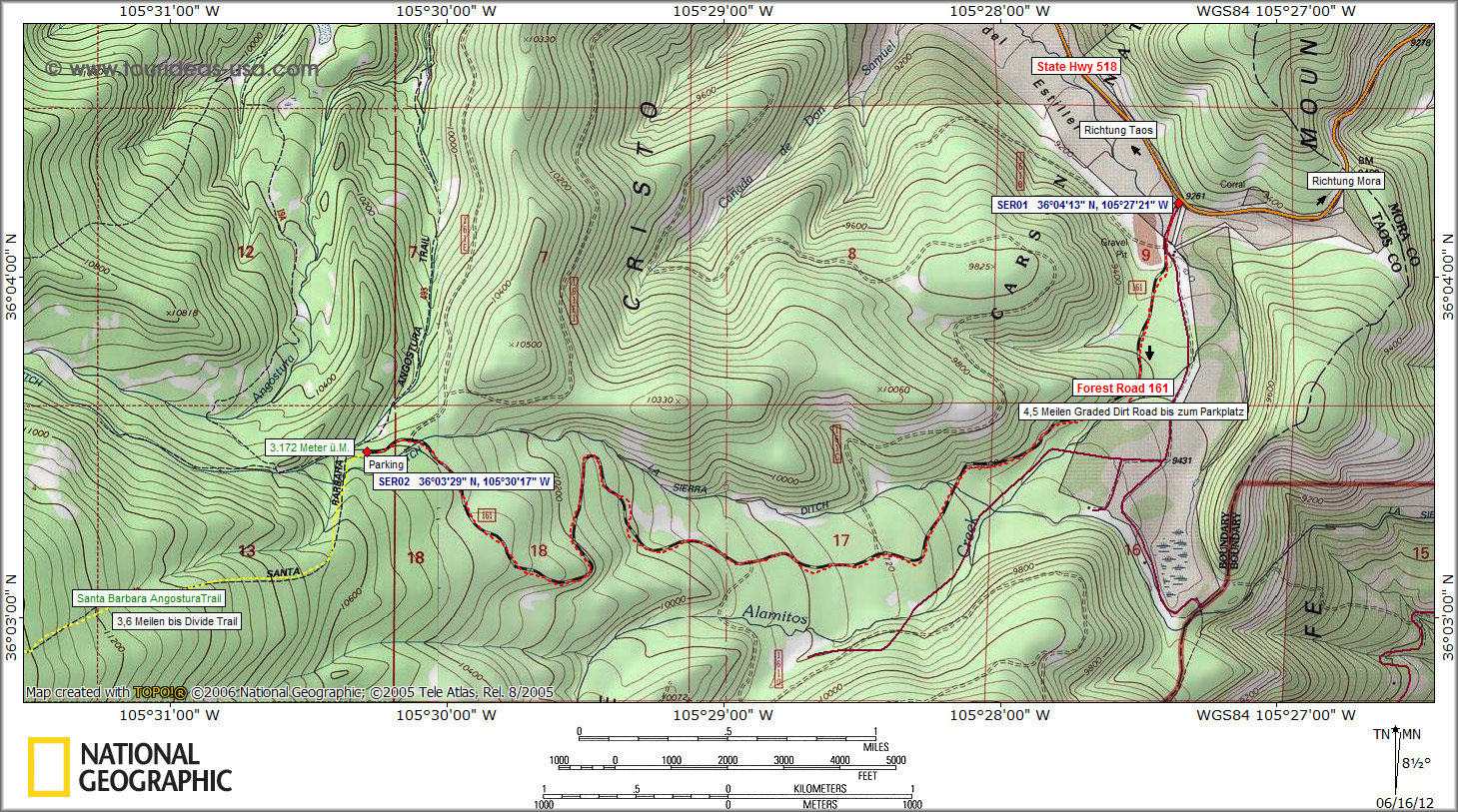 Karte Serpent Lake und Jicarita Peak