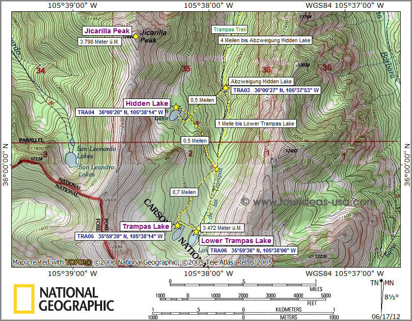 Karte Trampas Lakes
